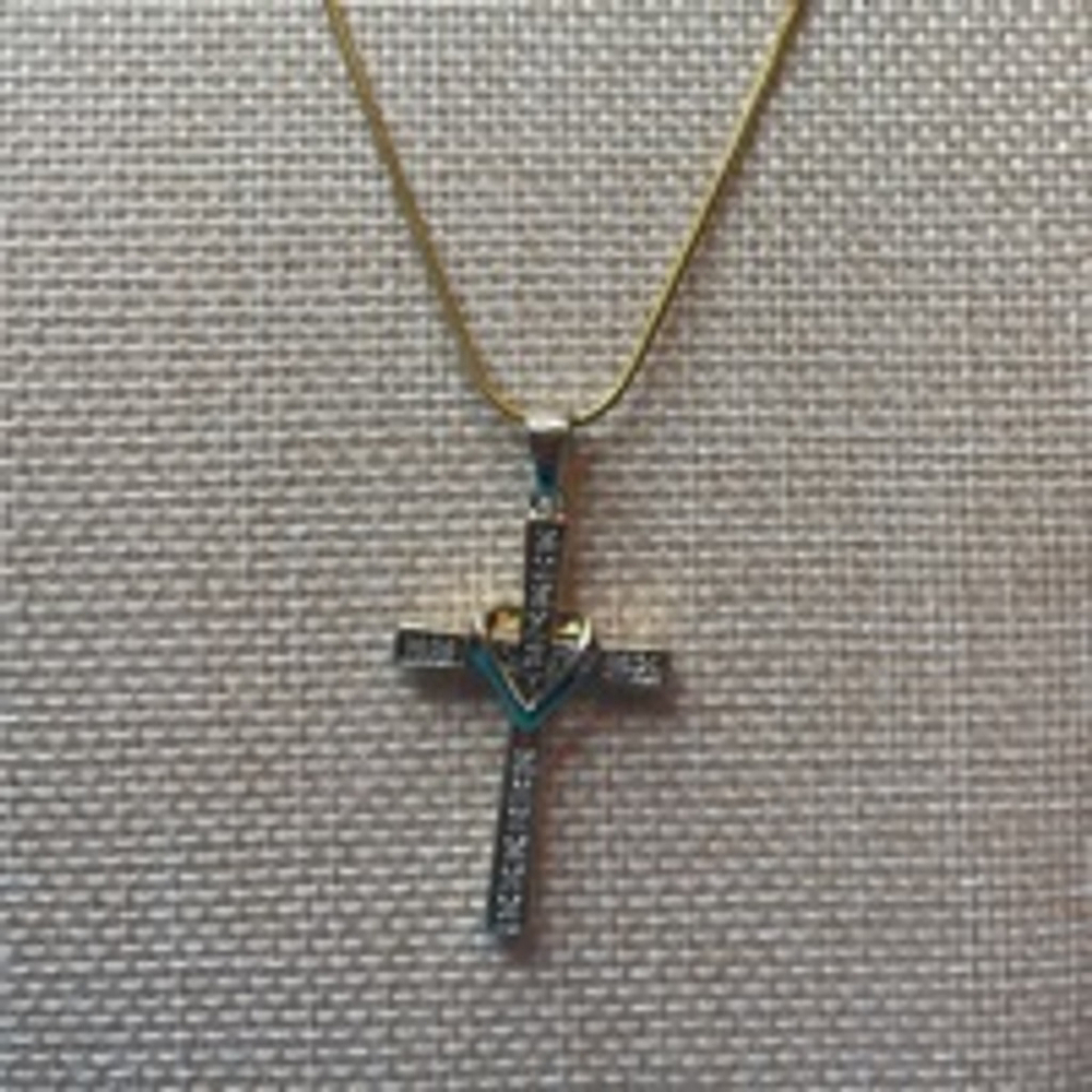 Cross Pendant Necklace Sterling Silver & Gold Plate on Gold 24” chain Vintage